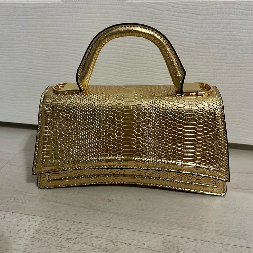 Aldo Gold Top Handle Mini Bag with Exotic Texture
